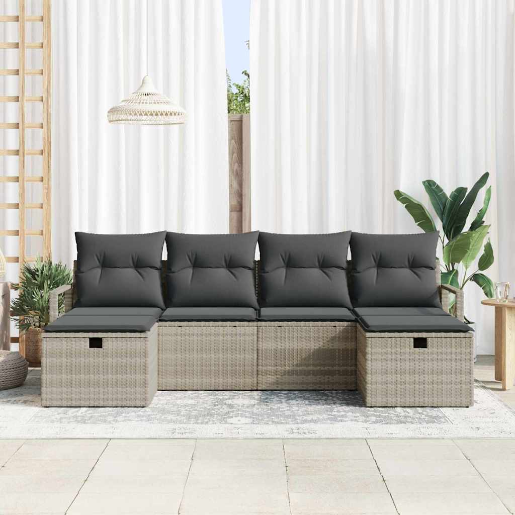 6 dalių sodo sofa komplektas su pagalvėlėmis šviesiai pilka poli ratano - Namų Idėja