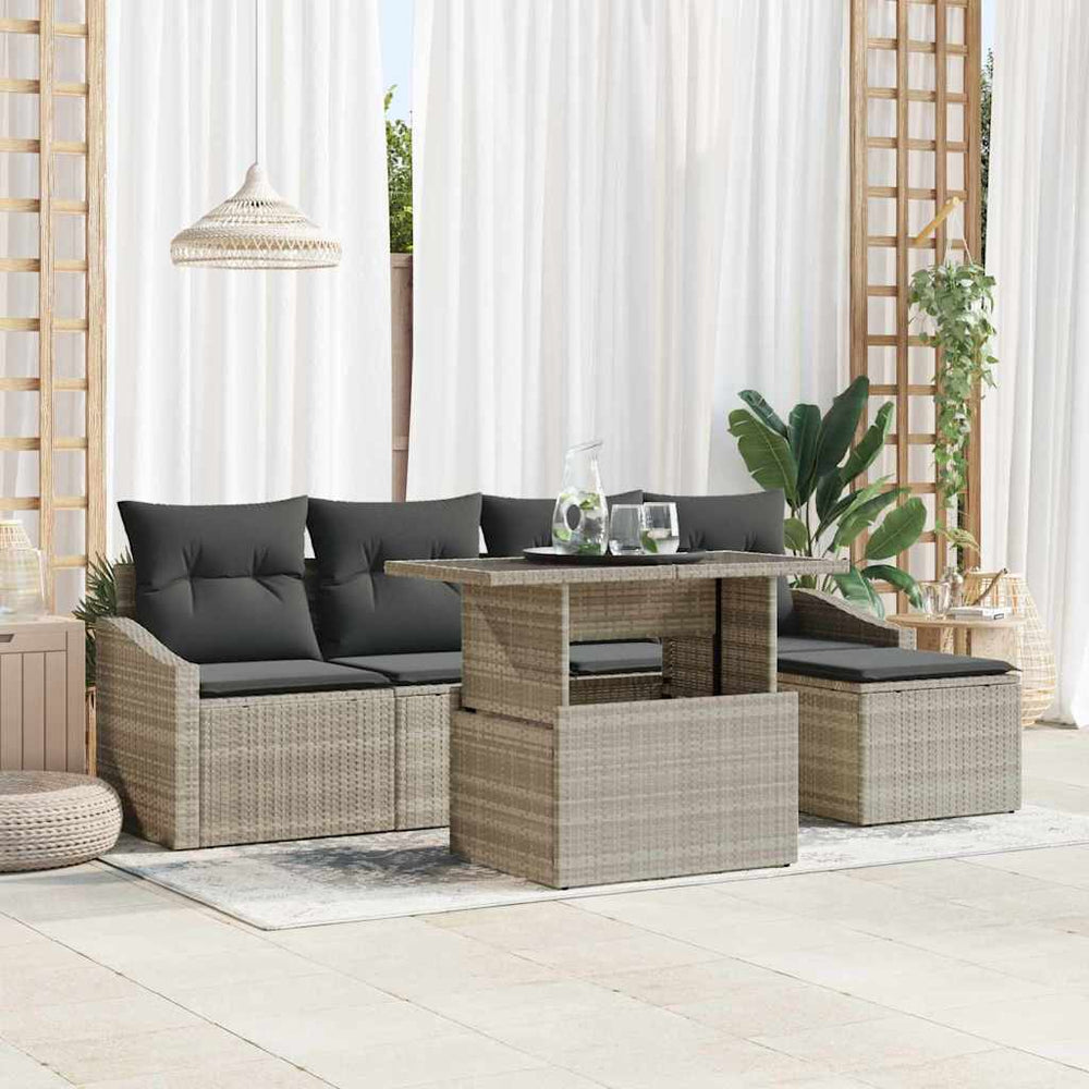 6 dalių sodo sofa komplektas su pagalvėlėmis šviesiai pilkas poli ratanas - Namų Idėja