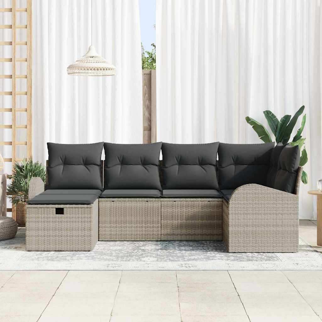 6 dalių sodo sofa komplektas su pagalvėlėmis šviesiai pilko poli ratanas - Namų Idėja