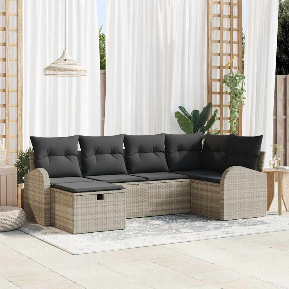 6 dalių sodo sofa komplektas su pagalvėlėmis šviesiai pilko poli ratanas - Namų Idėja