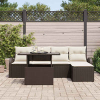 6 dalių sodo sofa komplektas su pagalvėmis Brown Poly Rattan - Namų Idėja