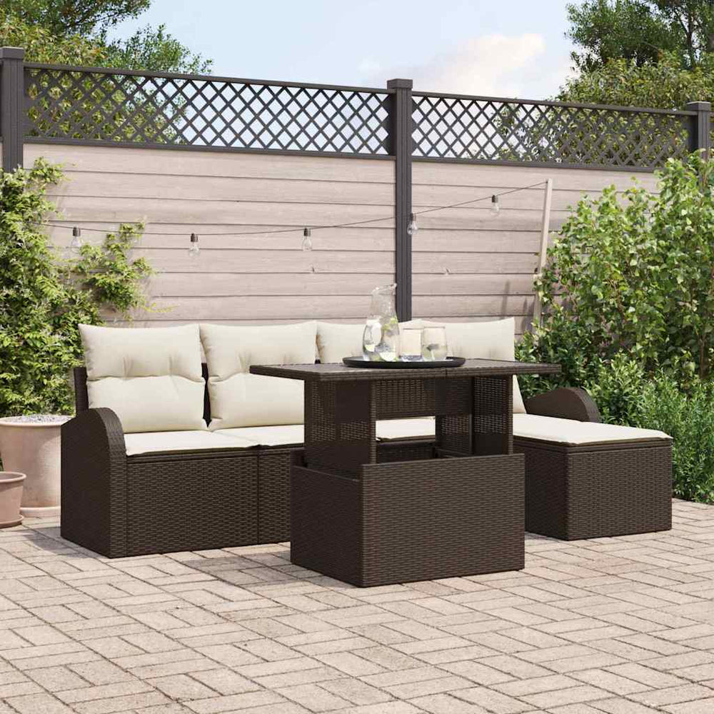 6 dalių sodo sofa komplektas su pagalvėmis Brown Poly Rattan - Namų Idėja