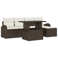 6 dalių sodo sofa komplektas su pagalvėmis Brown Poly Rattan - Namų Idėja