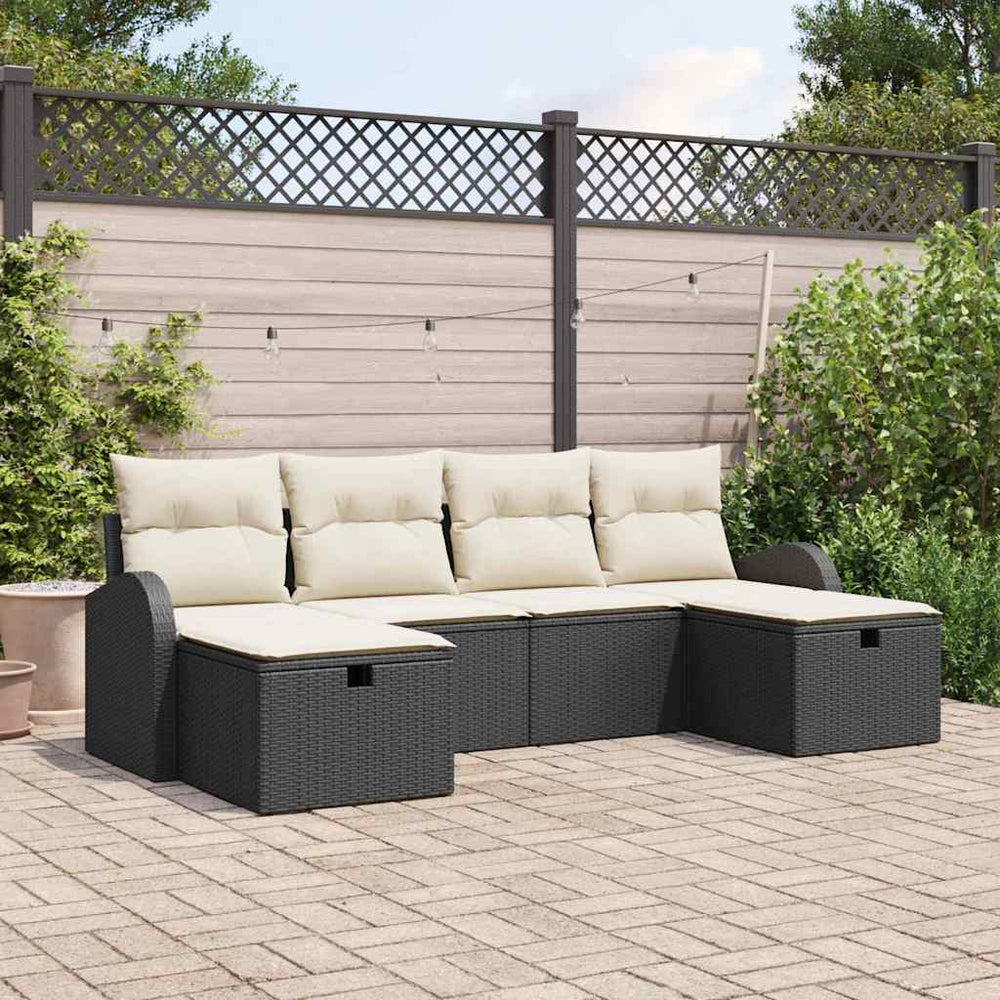 6 dalių sodo sofa komplektas su pagalvėmis juodas poli ratanas - Namų Idėja