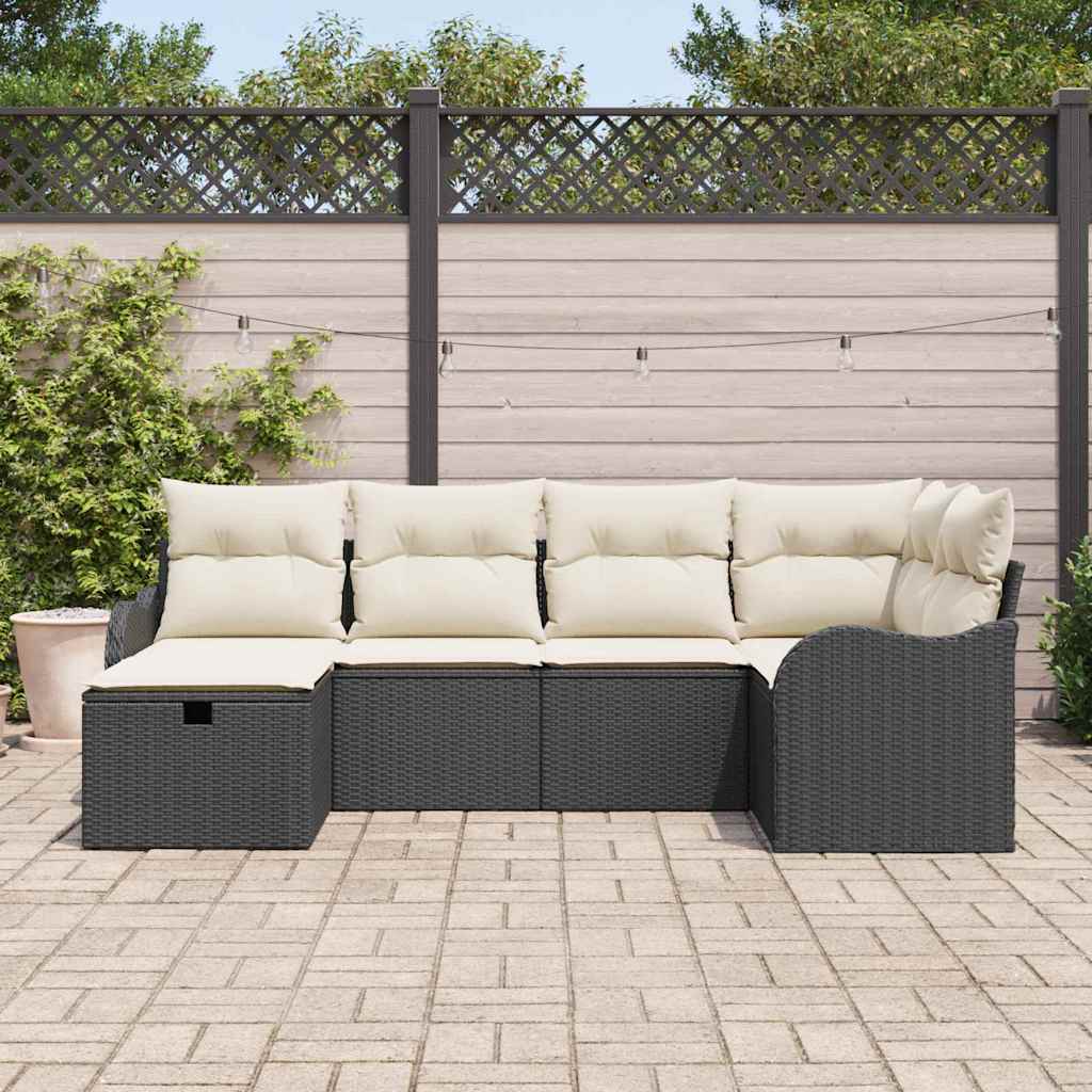 6 dalių sodo sofa komplektas su pagalvėmis Juodas poliratanas - Namų Idėja