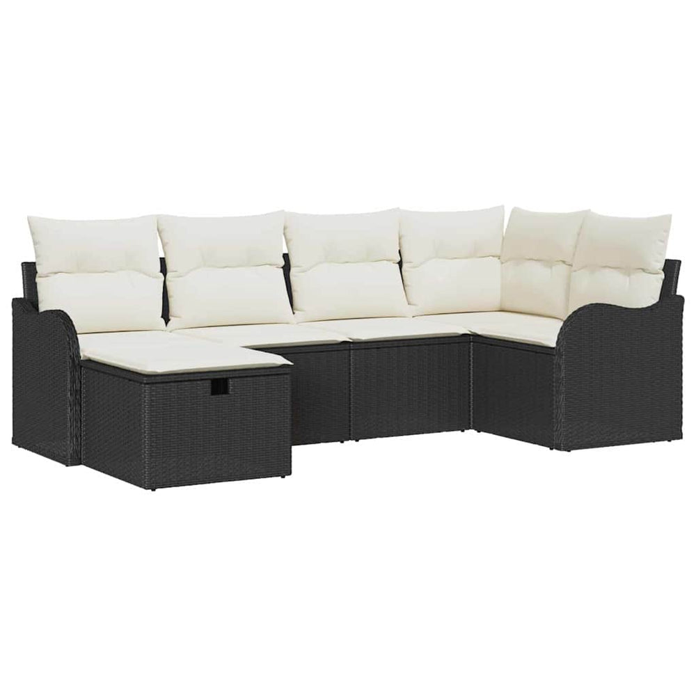 6 dalių sodo sofa komplektas su pagalvėmis Juodas poliratanas - Namų Idėja