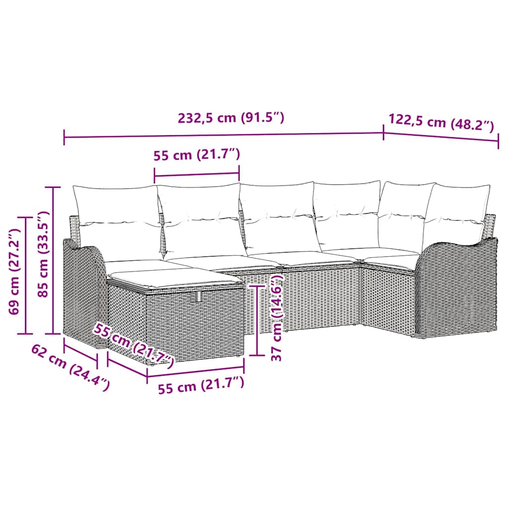 6 dalių sodo sofa komplektas su pagalvėmis Juodas poliratanas - Namų Idėja