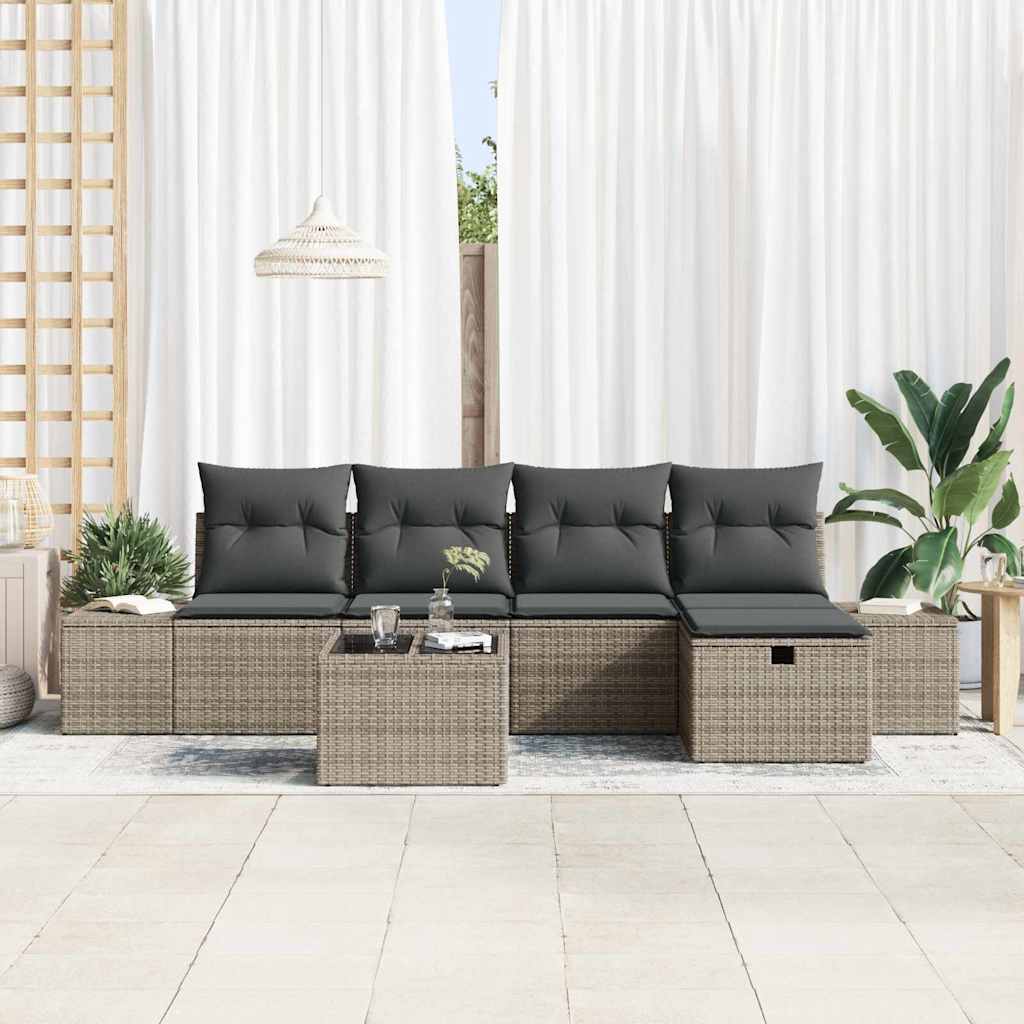 6 dalių sodo sofa komplektas su pagalvėmis pilka poli ratan - Namų Idėja