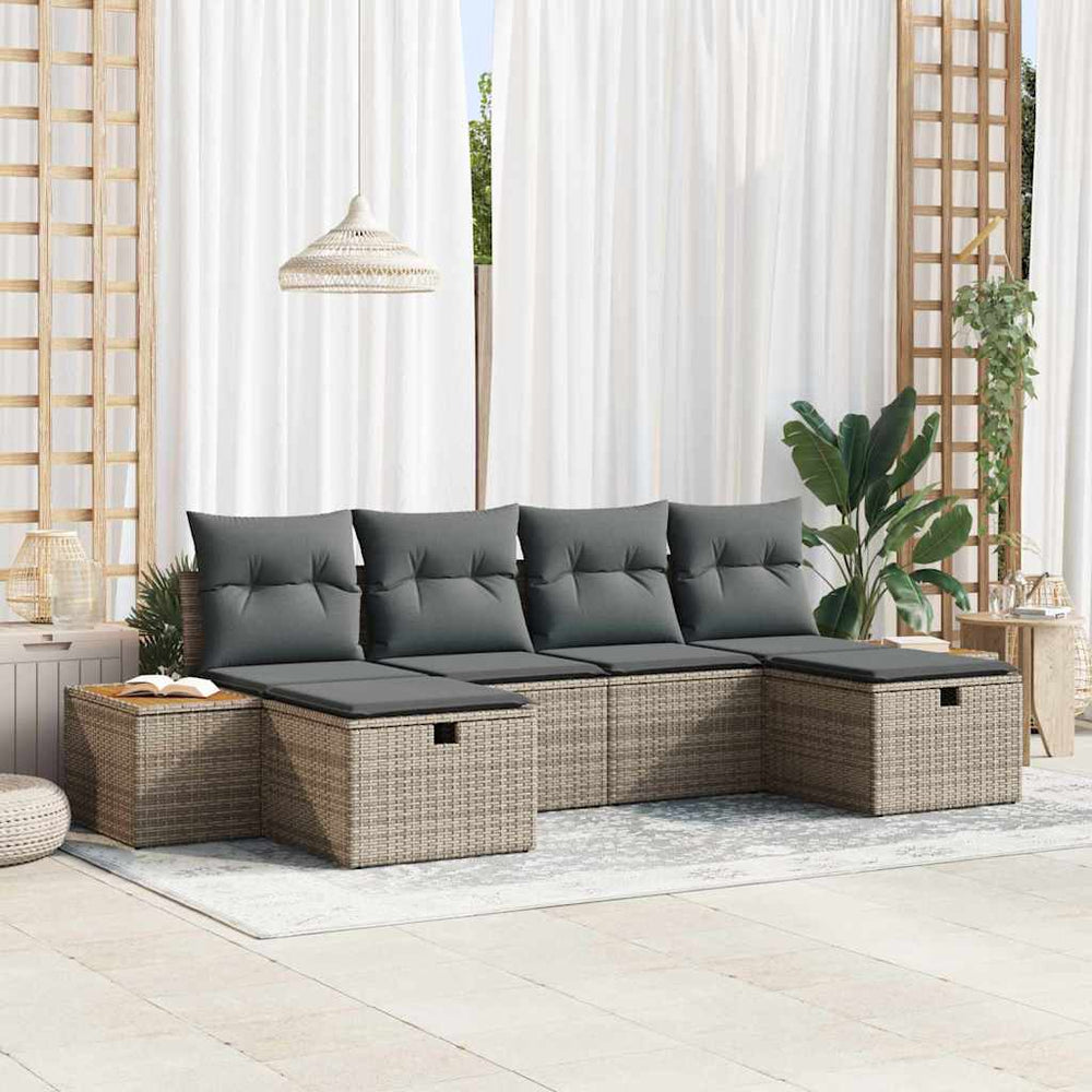 6 dalių sodo sofa komplektas su pagalvėmis pilka poli ratanas - Namų Idėja