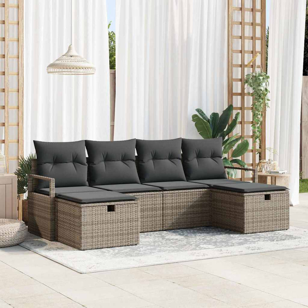 6 dalių sodo sofa komplektas su pagalvėmis Pilka Poli ratanas - Namų Idėja