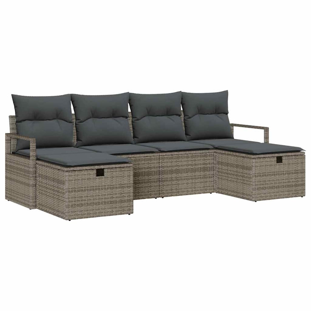 6 dalių sodo sofa komplektas su pagalvėmis Pilka Poli ratanas - Namų Idėja