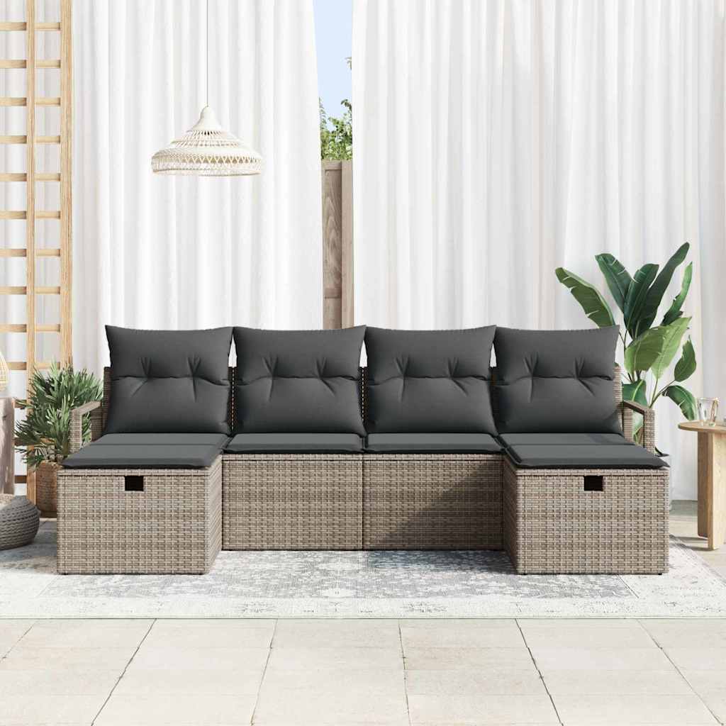 6 dalių sodo sofa komplektas su pagalvėmis Pilka Poli ratanas - Namų Idėja