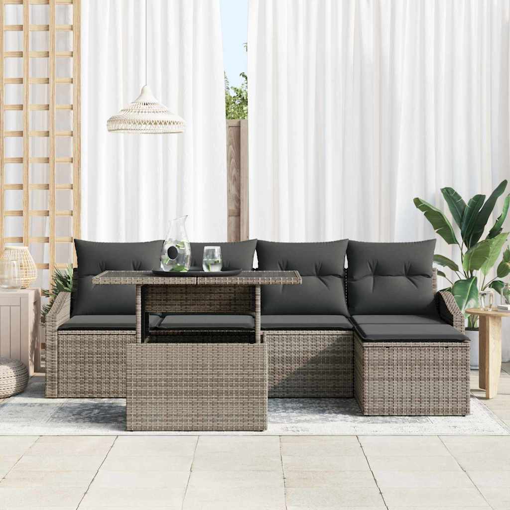 6 dalių sodo sofa komplektas su pagalvėmis, pilkas, poli ratanas - Namų Idėja