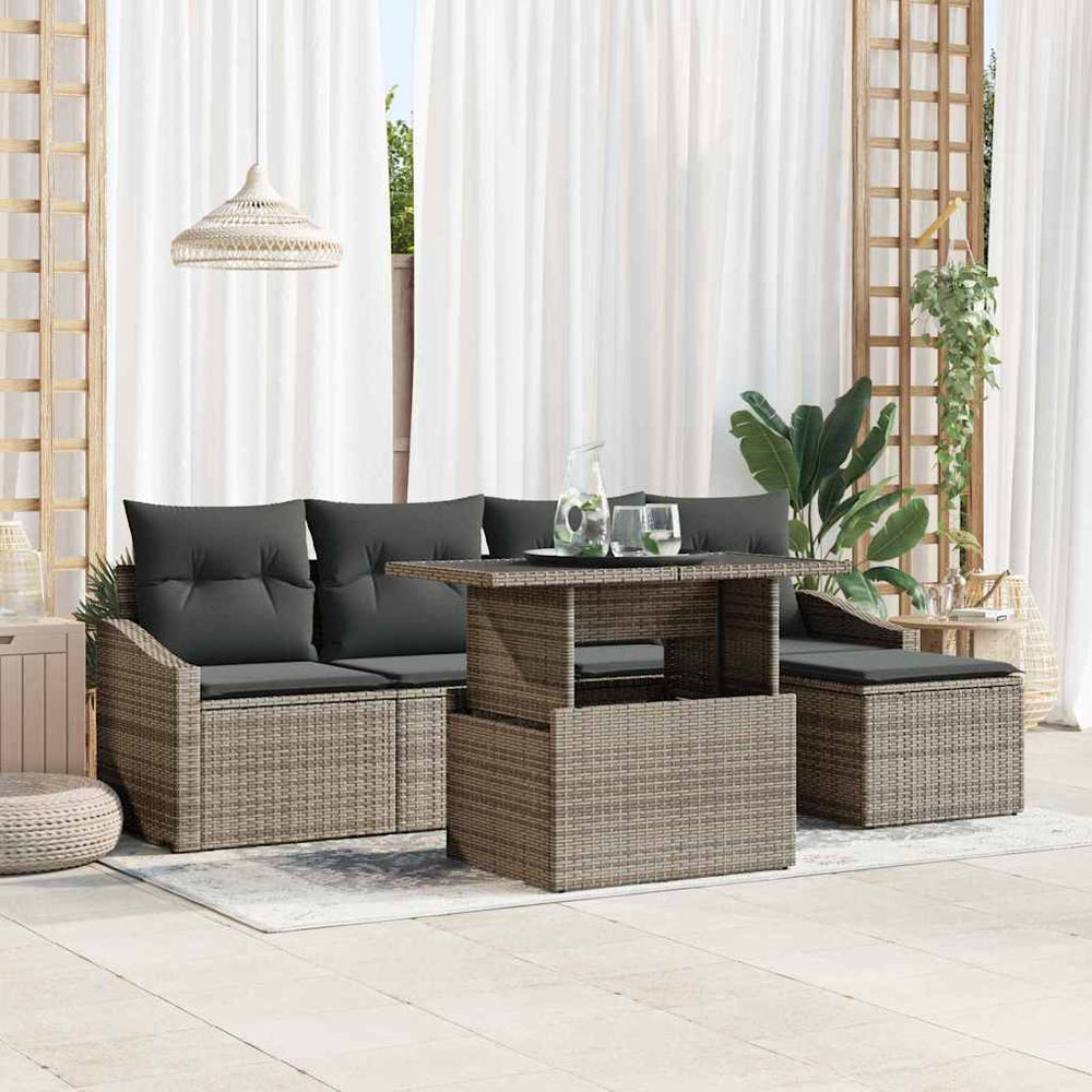 6 dalių sodo sofa komplektas su pagalvėmis, pilkas, poli ratanas - Namų Idėja