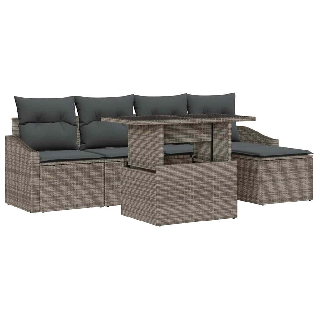 6 dalių sodo sofa komplektas su pagalvėmis, pilkas, poli ratanas - Namų Idėja