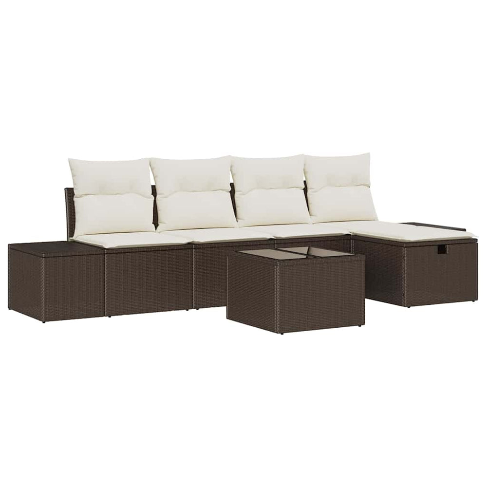 6 dalių sodo sofa komplektas su pagalvėmis ruda poli ratan - Namų Idėja