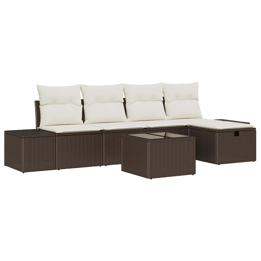6 dalių sodo sofa komplektas su pagalvėmis ruda poli ratan - Namų Idėja