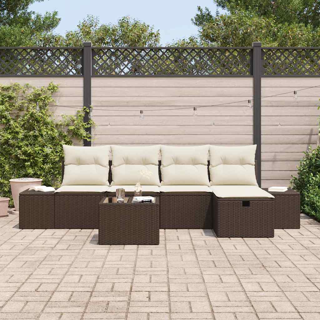 6 dalių sodo sofa komplektas su pagalvėmis ruda poli ratan - Namų Idėja