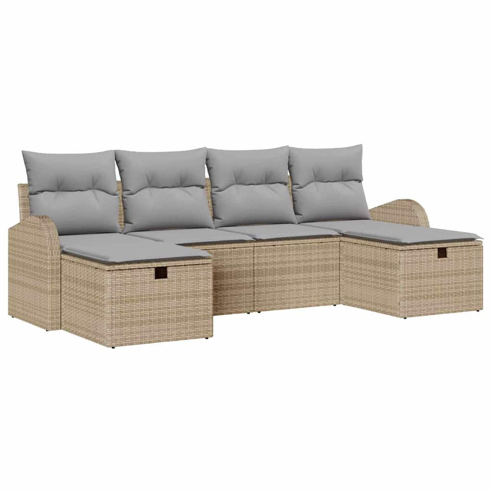 6 dalių Sodo Sofa Komplektas su Pagalvėmis Smėlio Poli Ratanas - Namų Idėja
