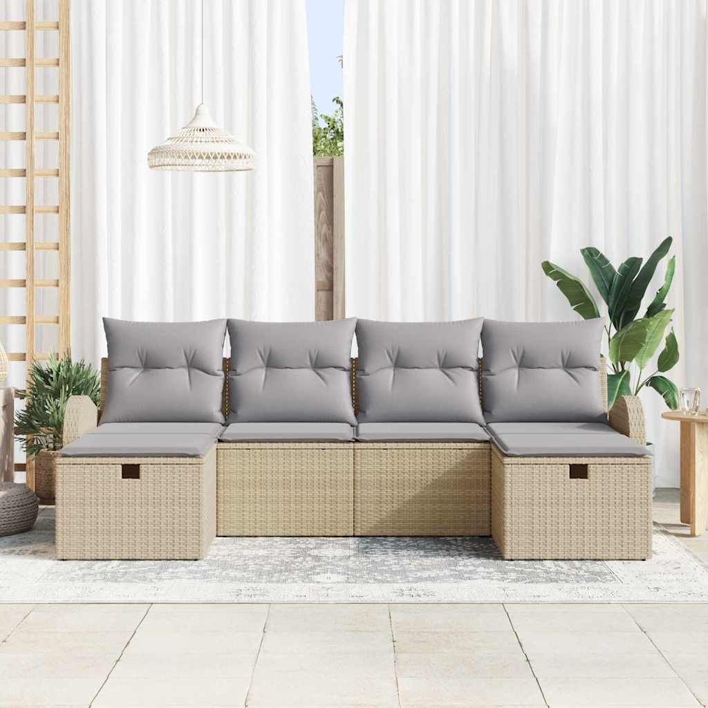 6 dalių Sodo Sofa Komplektas su Pagalvėmis Smėlio Poli Ratanas - Namų Idėja