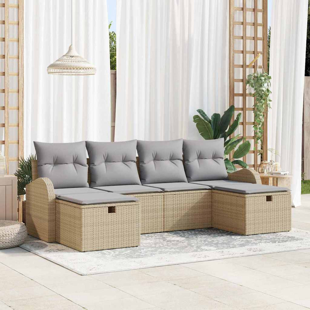 6 dalių Sodo Sofa Komplektas su Pagalvėmis Smėlio Poli Ratanas - Namų Idėja