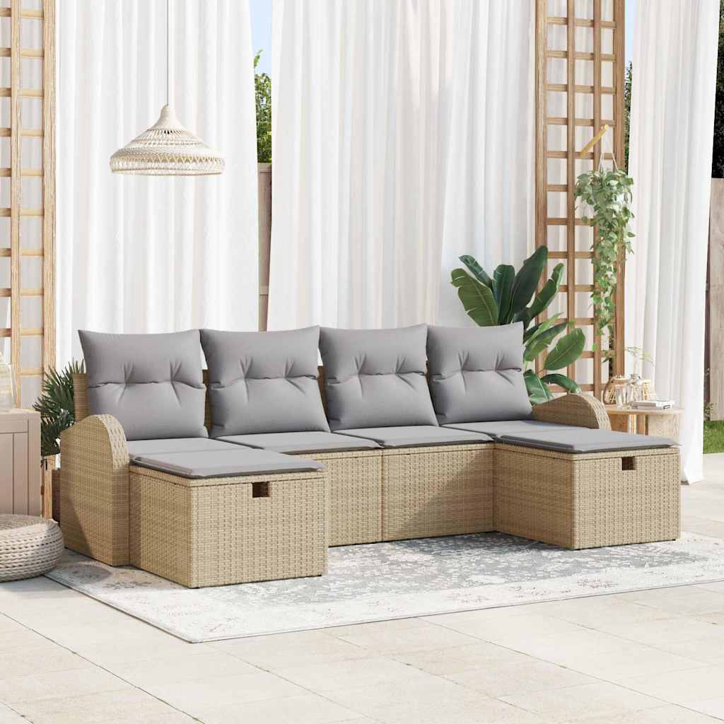 6 dalių Sodo Sofa Komplektas su Pagalvėmis Smėlio Poli Ratanas - Namų Idėja