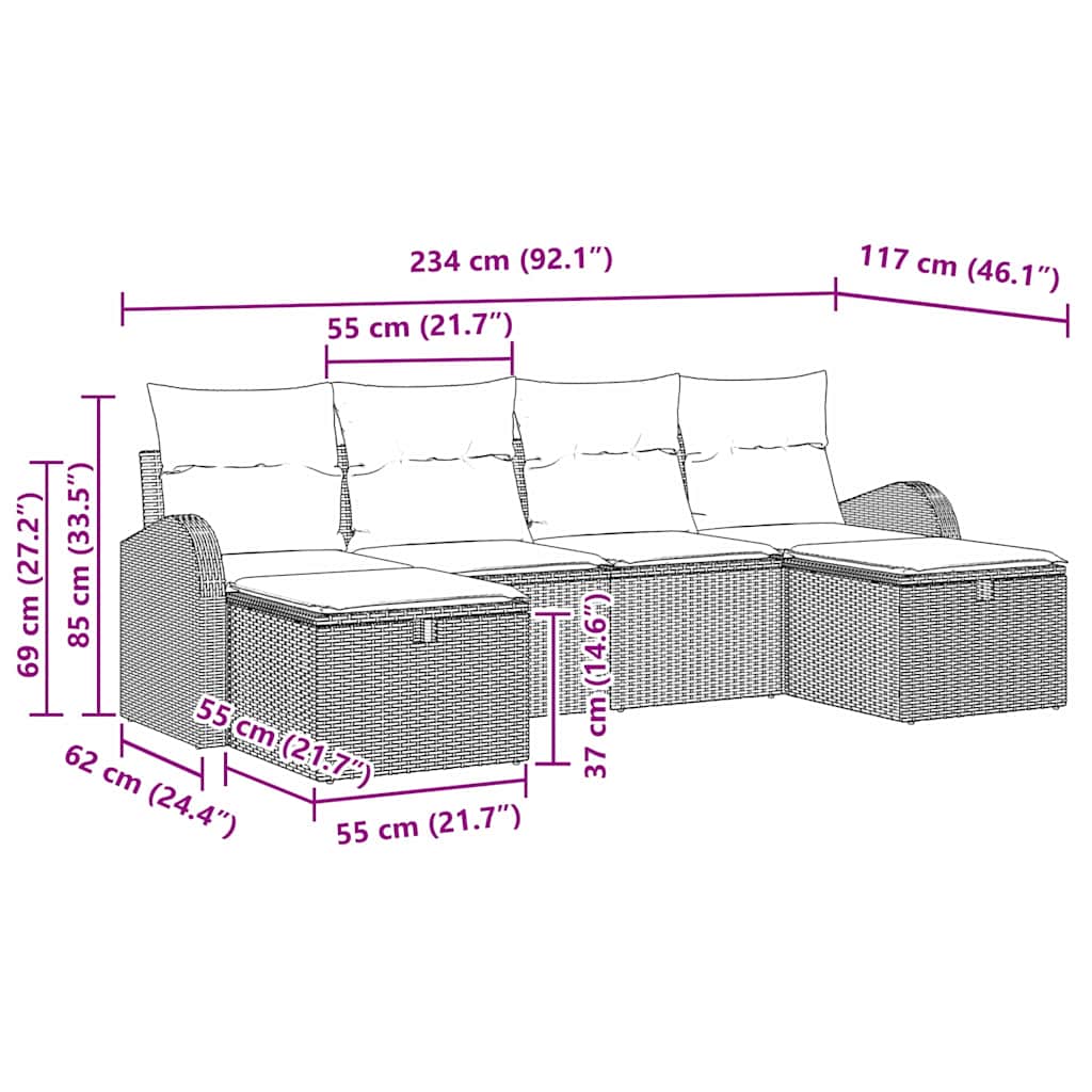 6 dalių Sodo Sofa Komplektas su Pagalvėmis Smėlio Poli Ratanas - Namų Idėja