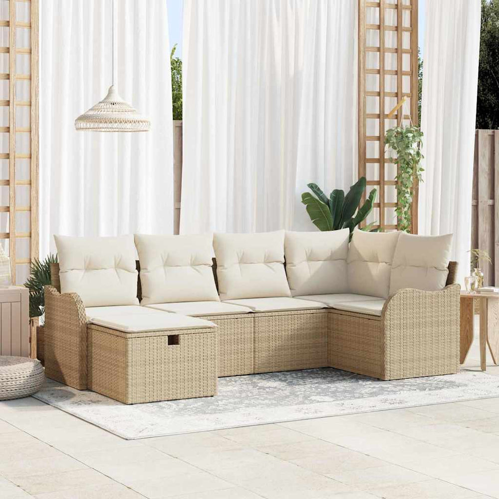 6 dalių sodo sofa komplektas su pagalvėmis smėlio poli ratanas - Namų Idėja