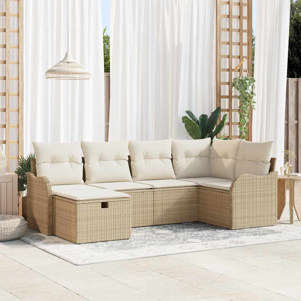6 dalių sodo sofa komplektas su pagalvėmis smėlio poli ratanas - Namų Idėja