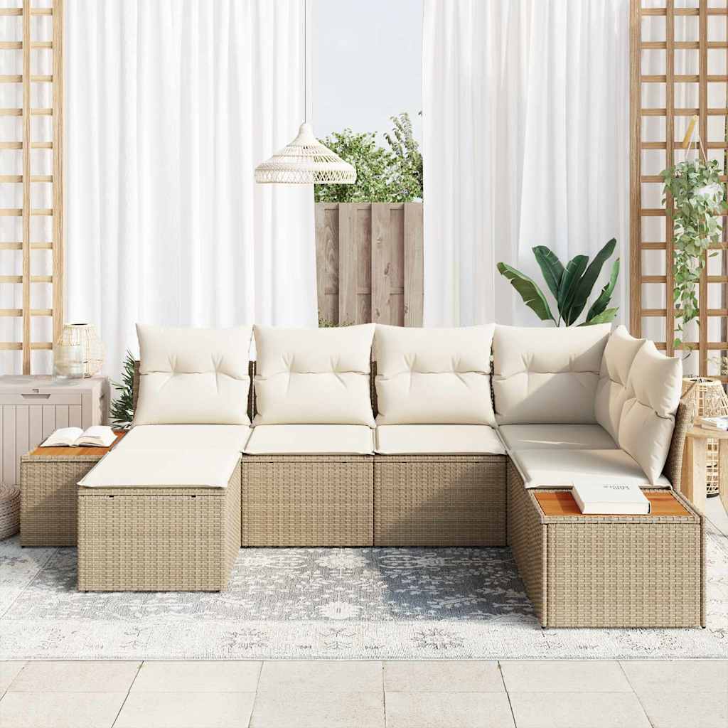 6 dalių sodo sofa komplektas su pagalvėmis Smėlio poli ratanas akacijos - Namų Idėja