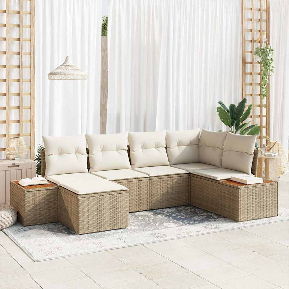 6 dalių sodo sofa komplektas su pagalvėmis Smėlio poli ratanas akacijos - Namų Idėja