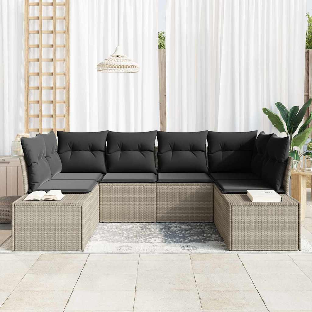 6 dalių sodo sofa komplektas su pagalvėmis Šviesiai pilka Poli ratanas - Namų Idėja