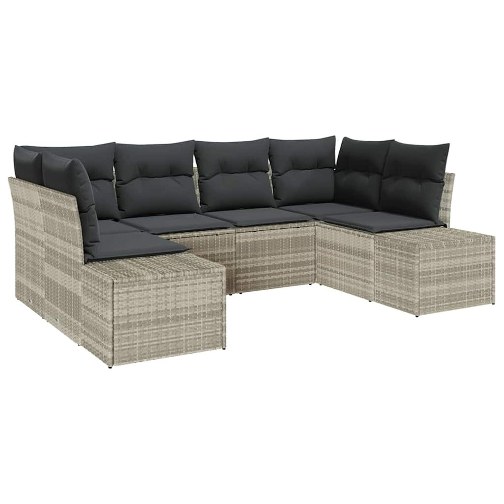 6 dalių sodo sofa komplektas su pagalvėmis Šviesiai pilka Poli ratanas - Namų Idėja