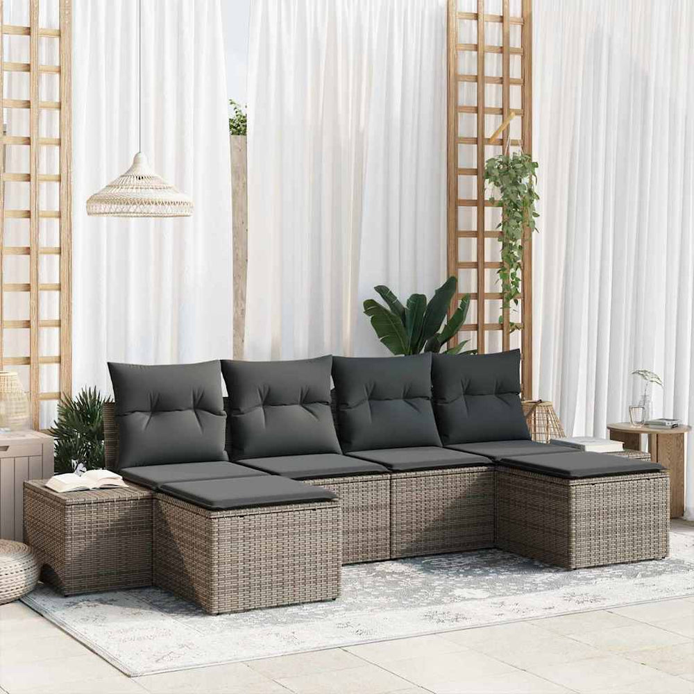 6 dalių sodo sofa rinkinys su pagalvėlėmis pilka poli ratanas - Namų Idėja