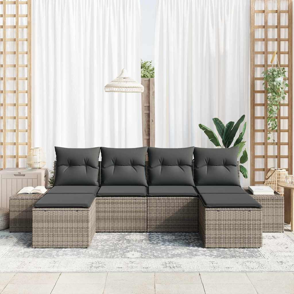 6 dalių sodo sofa rinkinys su pagalvėlėmis pilka poli ratanas - Namų Idėja