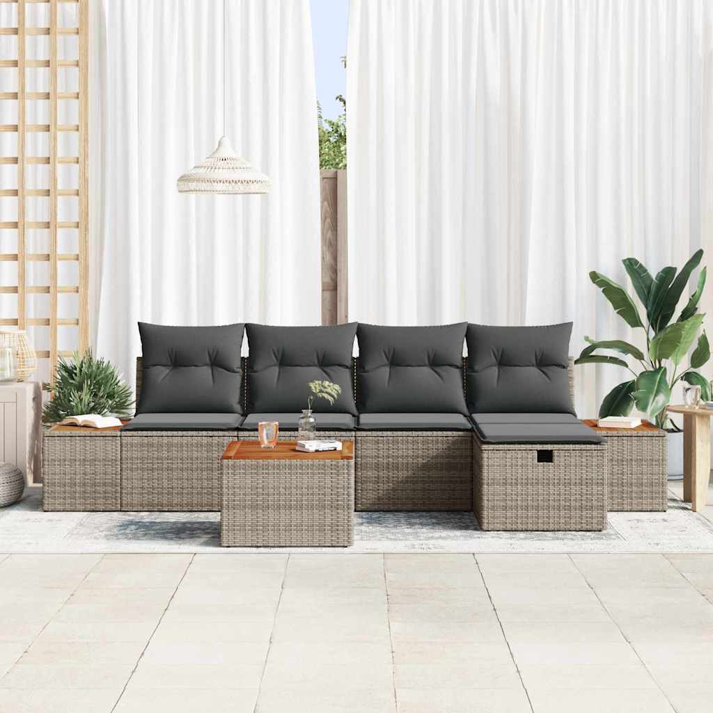 6 dalių sodo sofa rinkinys su pagalvėlėmis pilkas poli ratanas - Namų Idėja