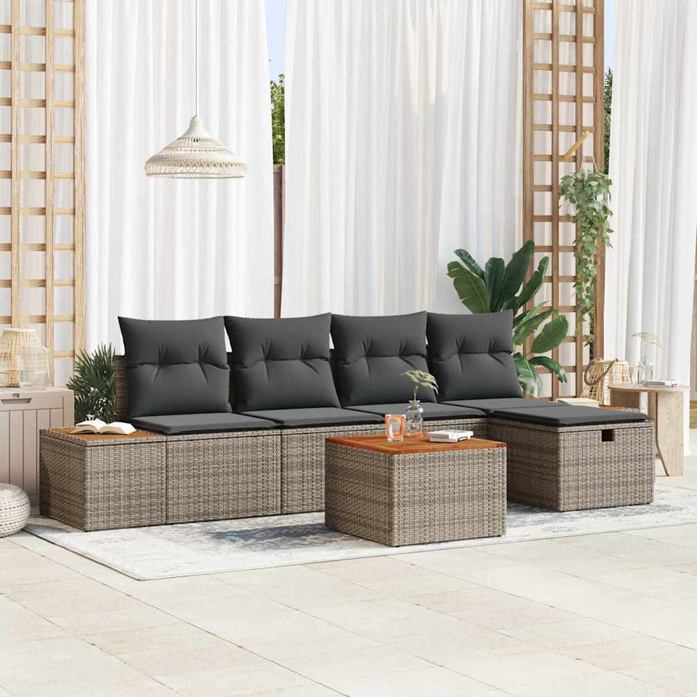 6 dalių sodo sofa rinkinys su pagalvėlėmis pilkas poli ratanas - Namų Idėja