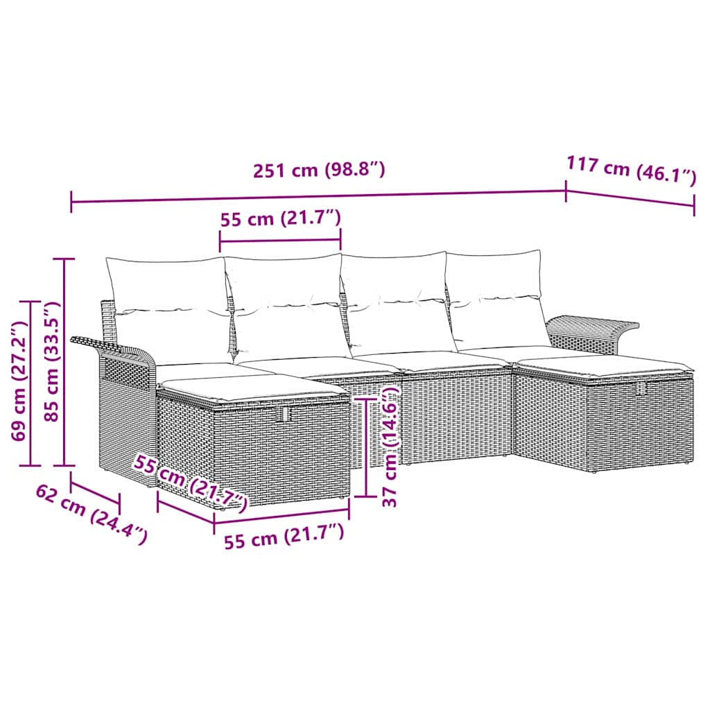 6 dalių sodo sofa rinkinys su pagalvėlėmis pilko poli ratano - Namų Idėja