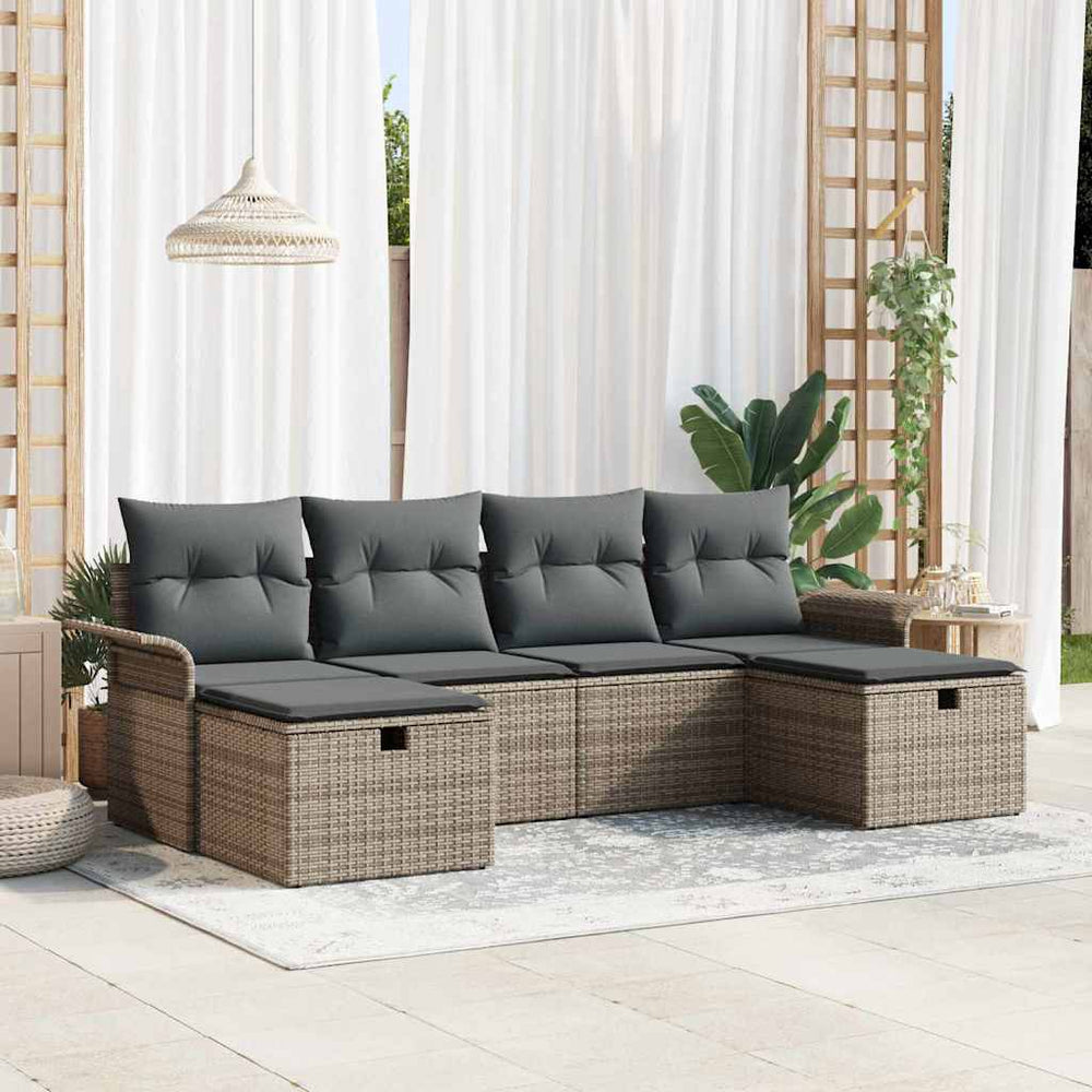 6 dalių sodo sofa rinkinys su pagalvėlėmis pilko poli ratano - Namų Idėja