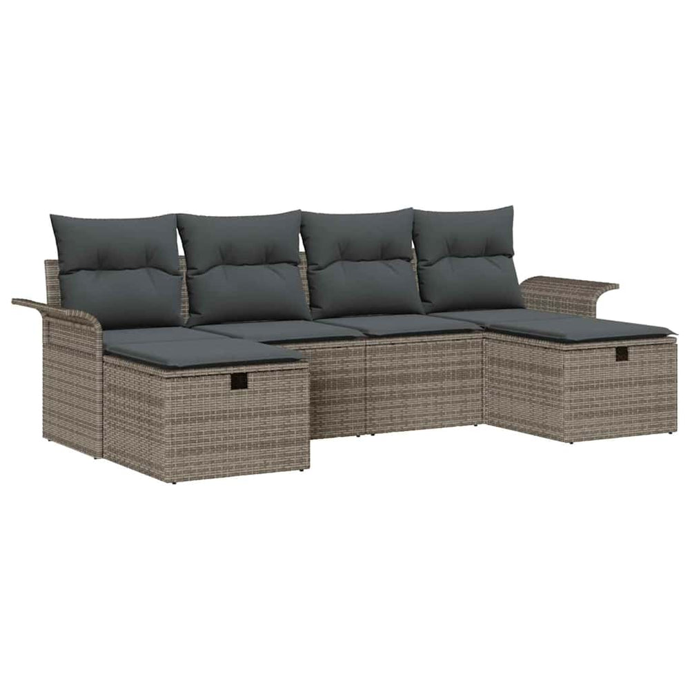 6 dalių sodo sofa rinkinys su pagalvėlėmis pilko poli ratano - Namų Idėja