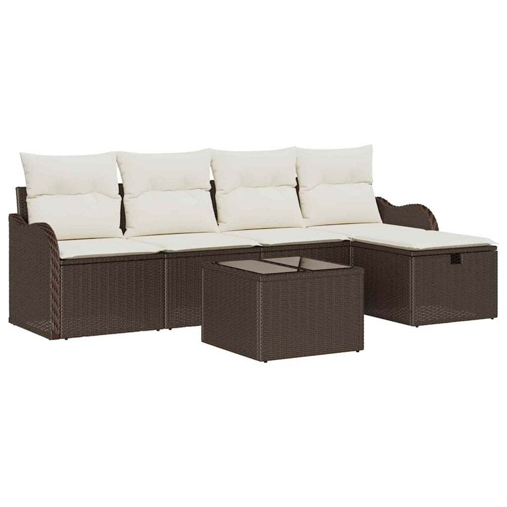 6 dalių Sodo Sofa Rinkinys su Pagalvėlėmis Ruda Poli Ratanas - Namų Idėja