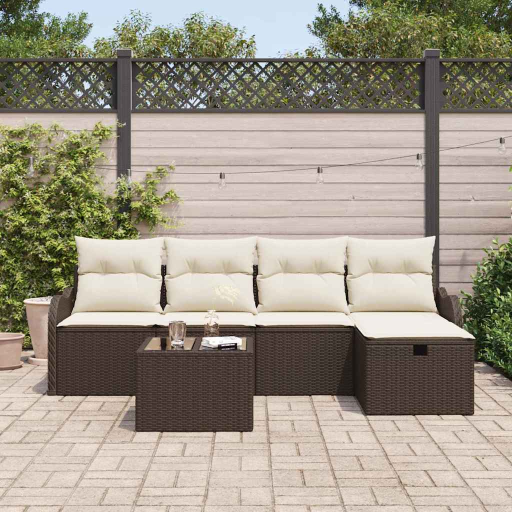 6 dalių Sodo Sofa Rinkinys su Pagalvėlėmis Ruda Poli Ratanas - Namų Idėja