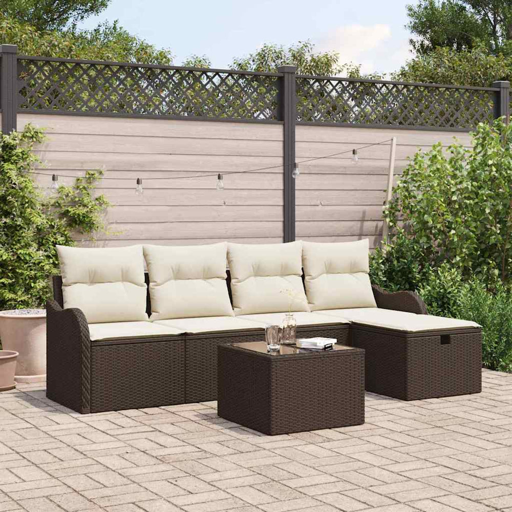 6 dalių Sodo Sofa Rinkinys su Pagalvėlėmis Ruda Poli Ratanas - Namų Idėja