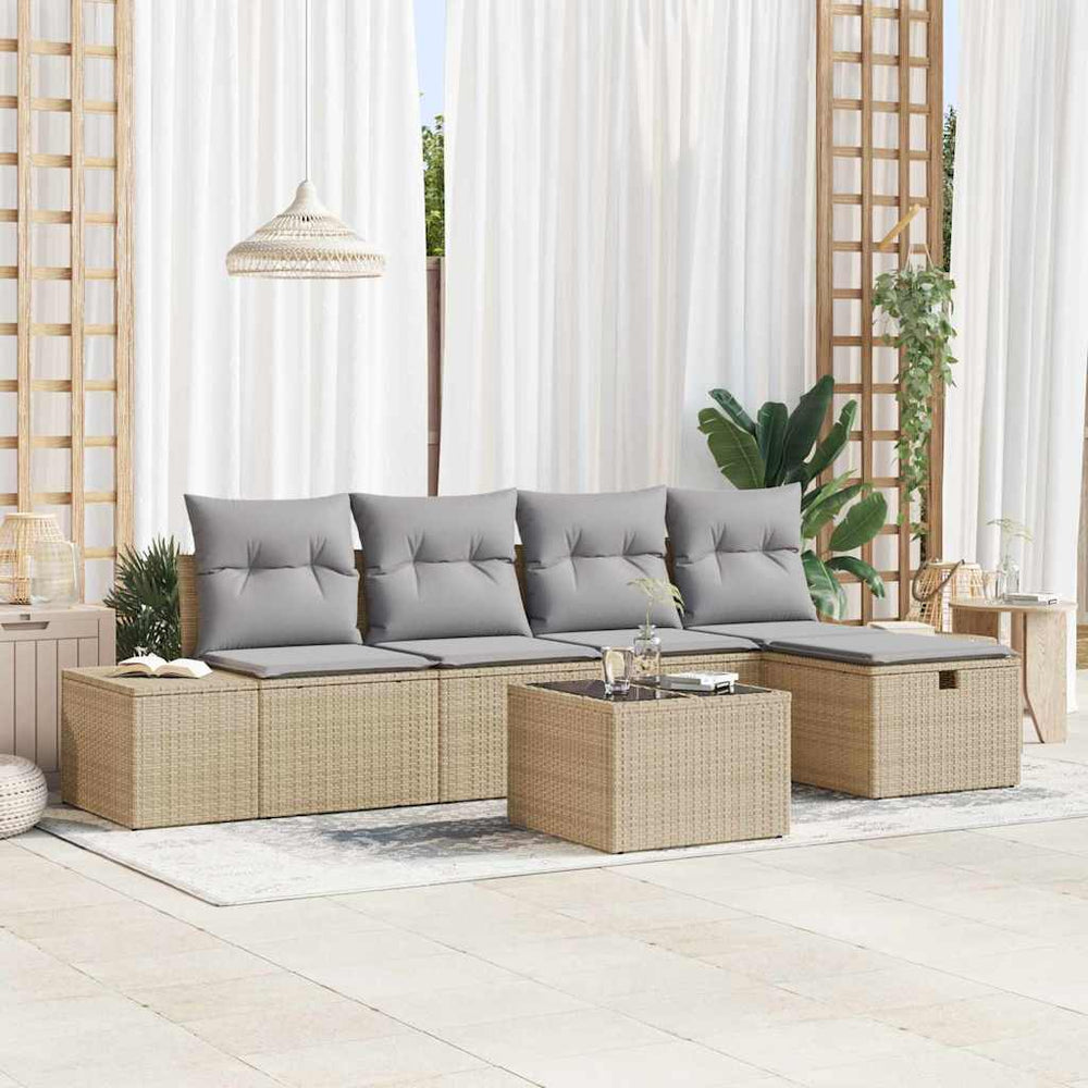 6 dalių sodo sofa rinkinys su pagalvėlėmis smėlio poli ratanas - Namų Idėja