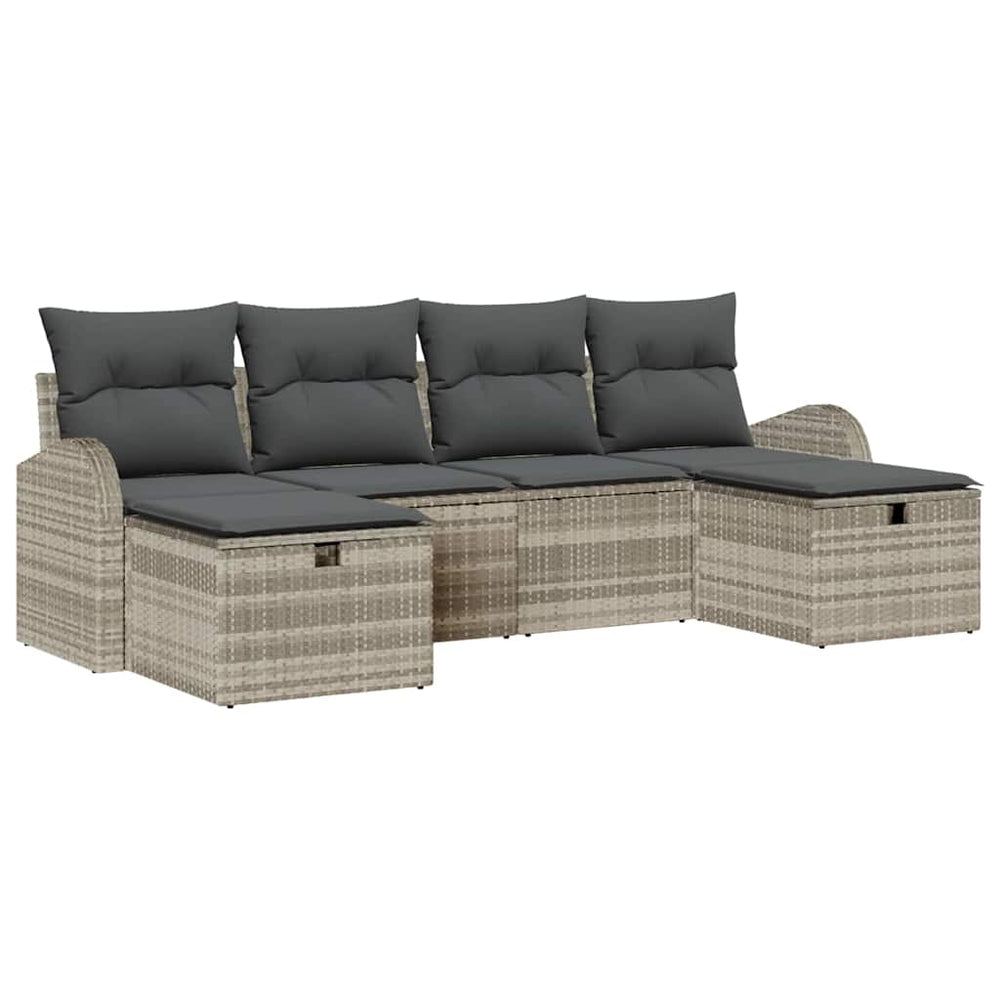 6 dalių sodo sofa rinkinys su pagalvėlėmis Šviesiai pilka Poli ratanas - Namų Idėja