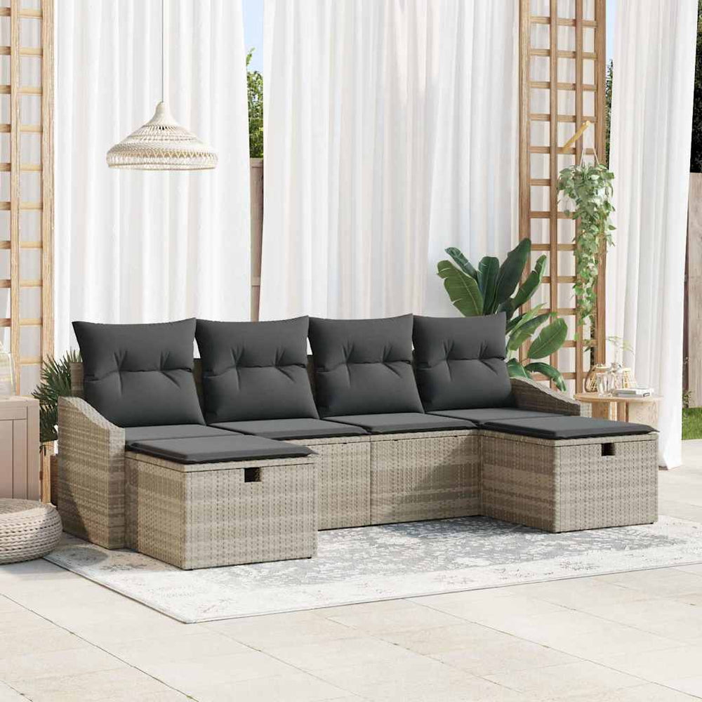 6 dalių sodo sofa rinkinys su pagalvėlėmis šviesiai pilkas poli ratanas - Namų Idėja
