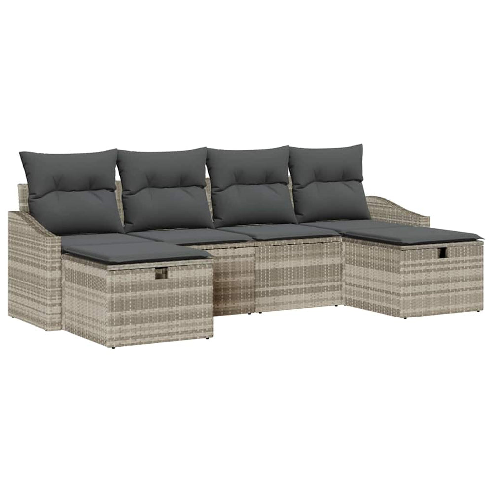 6 dalių sodo sofa rinkinys su pagalvėlėmis šviesiai pilkas poli ratanas - Namų Idėja