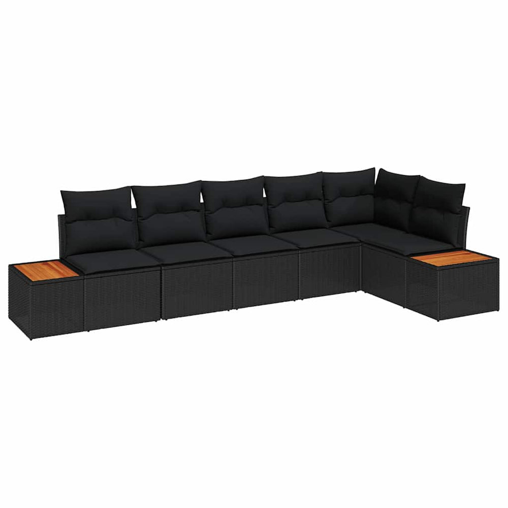 6 dalių sodo sofa rinkinys su pagalvėmis Juoda poli ratanas acacija - Namų Idėja