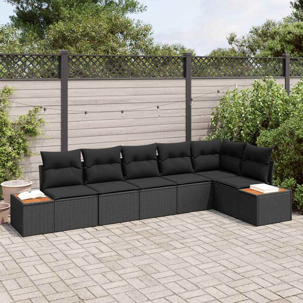6 dalių sodo sofa rinkinys su pagalvėmis Juoda poli ratanas acacija - Namų Idėja