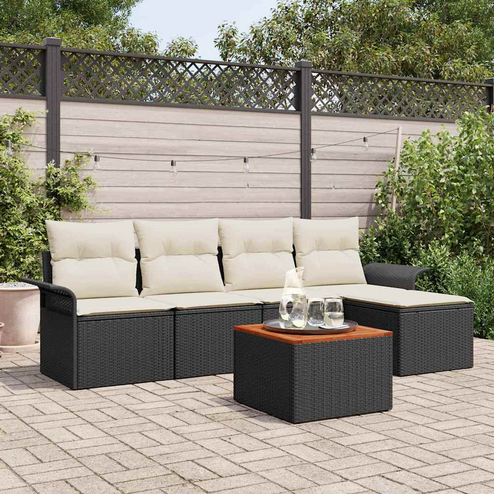 6 dalių sodo sofa rinkinys su pagalvėmis juoda poli ratanas akacija - Namų Idėja
